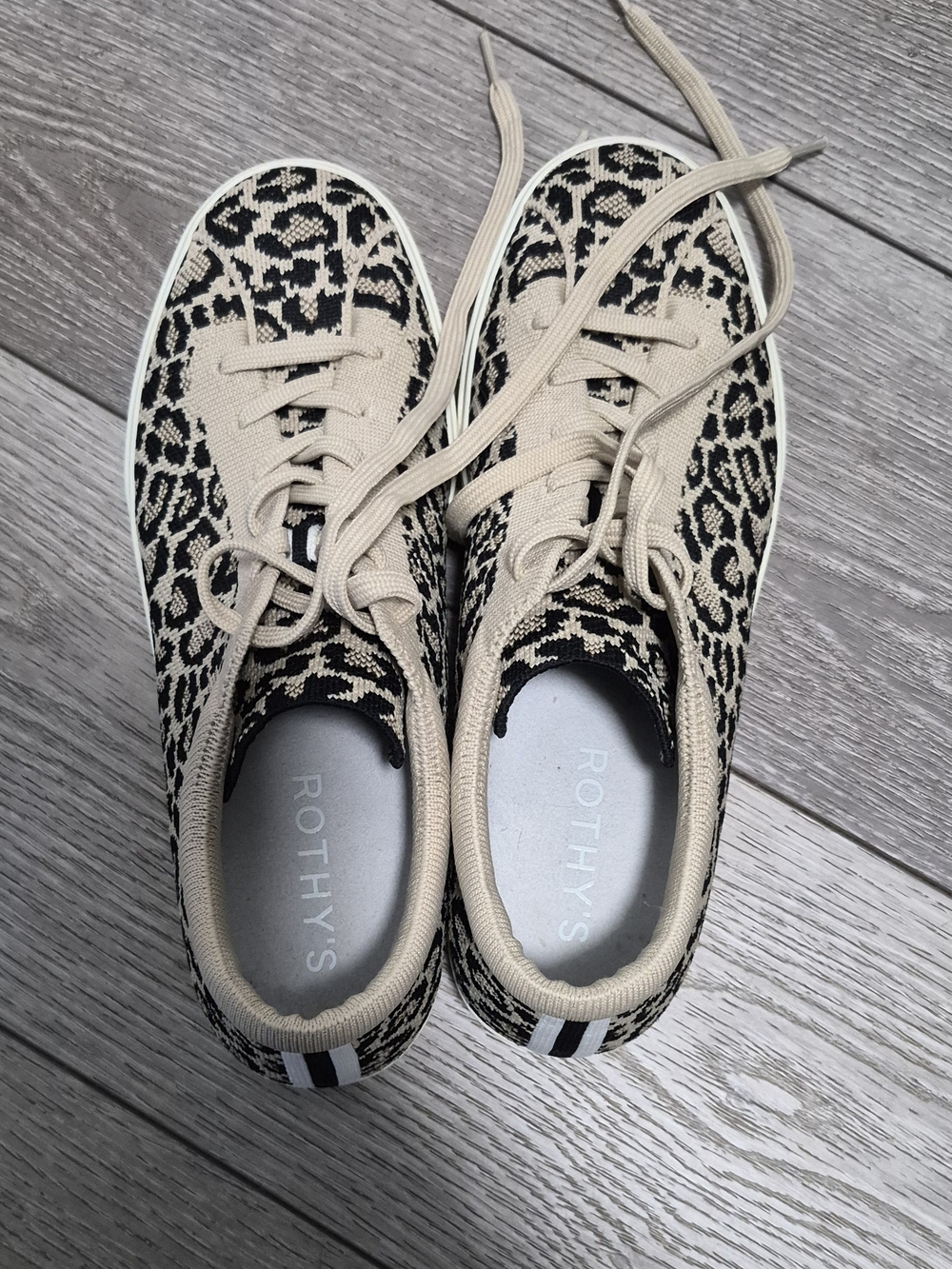 Rothy's Women's Sz 10 Leopard Print Canvas Sneaker - Beige/Black